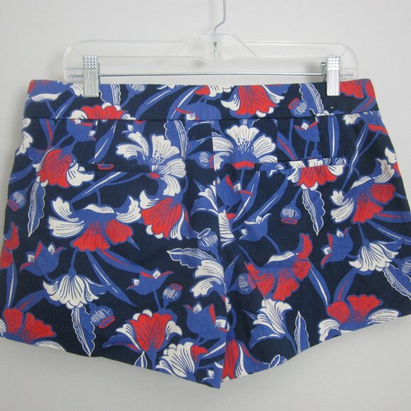 J Crew Womens 8 Navy Blue Red White Shorts Floral Flat Front 100% Cotton M - Picture 6 of 7